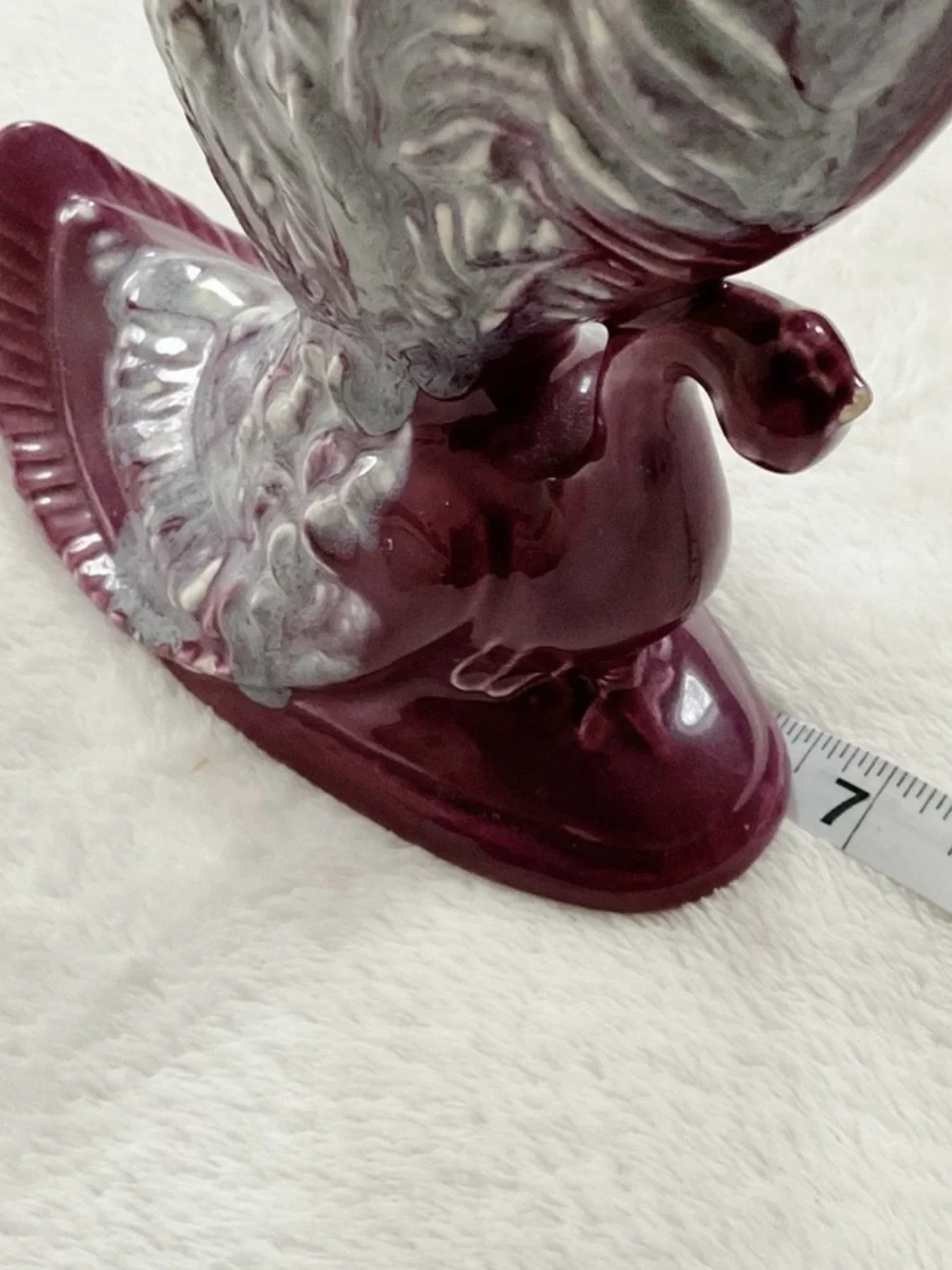 Royal Haeger Peacock Fan Vase Burgundy Drip Glaze MCM Pottery USA As Is